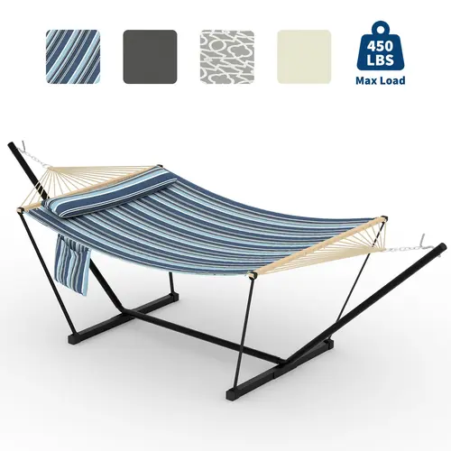 Garvee Heavy Duty 2-Person Double Hammock with Adjustable Steel Stand, 450 lbs Capacity, Stable on Uneven Surfaces, Tension Fine-Tune, Portable Outdoor Patio Furniture for Patio, Beach
