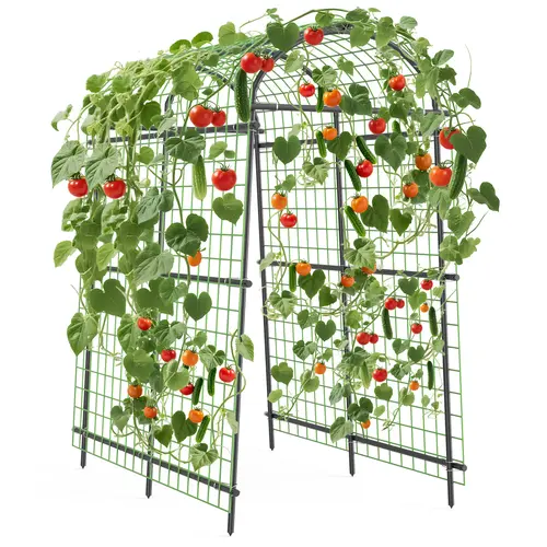 7.5FT Extra Tall Garden Arch Trellis, Heavy Duty Metal Arbor with Netting for Climbing Plants Vegetables Flowers, Adjustable Width Easy Assembly Outdoor Pergola