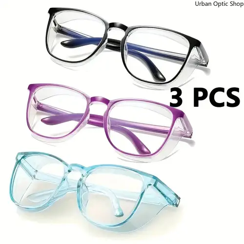 XUH 3-Pack Unisex Fashion Solid Safety Goggles - Nylon TR-90 Nylon Blue Light Glasses, Anti-Splash, Anti-Pollen Protective Eyewear for Outdoor Daily Use