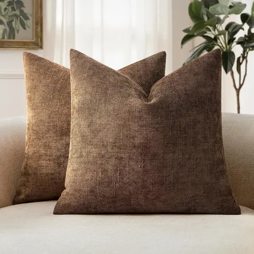 2-Pcs Decorative Soft Chenille Throw Pillow Covers, Solid Neutral Farmhouse Textured Cushion Covers for Couch, Sofa, Bedroom and Living Room