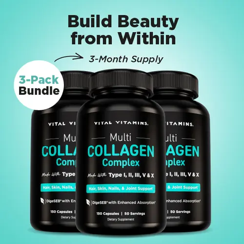 Multi Collagen Complex Dietary Supplement (3-Month Supply) | 5 Types I, II, III, V, X | Grass-Fed Hydrolyzed Collagen Peptides for Healthy Hair, Skin, Nails, Joints & Gut Health | 450 Capsules