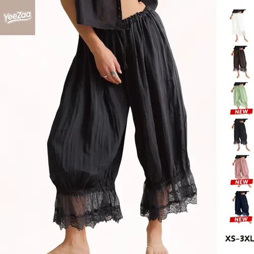 YeeZaa Lace Bloomer Pants 2026 Summer Vibe Vintage Going Out Cute Lightweight Capri Pants Y2k Forever Young Long Bloomers Elastic Waist Patchwork Pettipants Pantaloons Slip Cropped Pants Ruffle Hem Yoga Pants Streetwear Pajama Bottoms Feminine