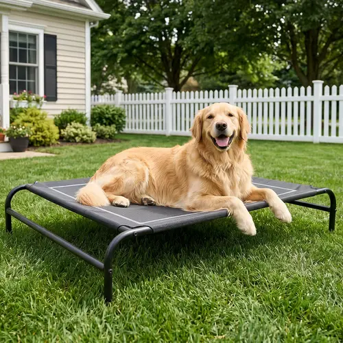 Dono Nylon Elevated Dog Bed - Black Portable Cooling Cot for Large Dogs, Breathable Mesh, Heat Reduction, Raised Frame, Stain Resistant, Non-Slip, Machine Wash, No Tools Required, Chew-Resistant, Indoor-Outdoor Use, Black-L