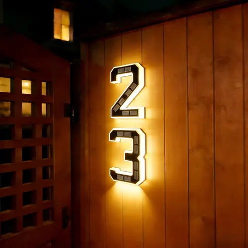 ISUNMEA 9-Inch Modern Rectangle Solar House Number Light Sign - IP44 Waterproof, Wall-Mount ABS with Anchors, Wireless LED Glow, Replaceable Battery, 6 in & Above Decor for Homes, Mailboxes