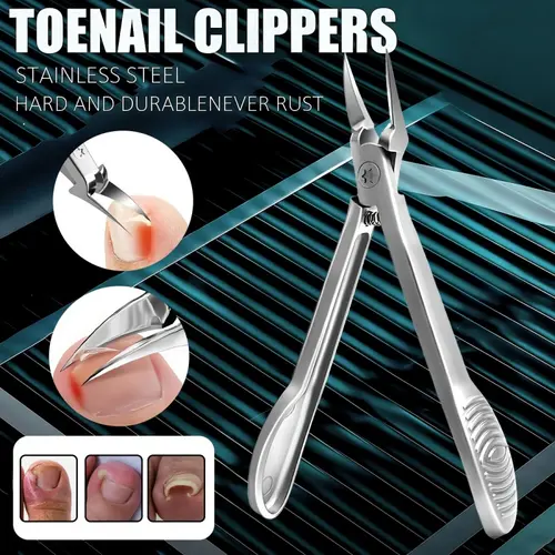 Professional 4CR13 Stainless Steel Ingrown Toenail Clippers - Nail Care Manicure Tool with Precision Curved Blade, Long Handle, Cuticle Nipper, Groove Pliers, Drill for Thick & Hard Nails