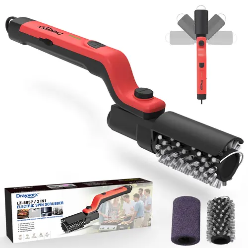 Electric Grill Cleaning Brush - High Torque BBQ Utensil with 3-Speed Modes, 20kg Max Torque, Metallic Reinforced Steel Bristles, Reinforced Head, Roller, 200°C Heat Safe, Type-C Rechargeable, Safe for Porcelain Cast Iron Stainless Steel, Father's Day Gift