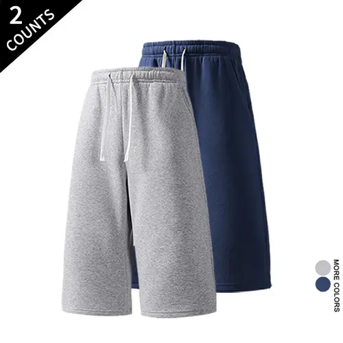 Men’s 2-Pack Oversized Wide-Leg Knee-Length Pink Sweat Shorts, Comfy Streetwear Uncuffed Shorts, Classic Colorways for Simplified Styling