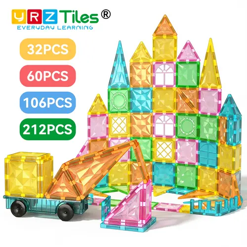 YRZTILES Kids Magnetic Building Cubes 106PCS/60PCS/32PCS/212PCS STEM Early Education Tiles Creative Construction Blocks Preschool Cognitive Learning Toy Interactive Playset for 3-6 Year Olds
