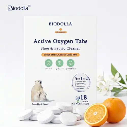 Biodolla 5-in-1 Active Oxygen Cleaning Tablets - Multi Purpose Cleaning Stain Remover, Household Cleaner for Fabrics, Shoes, Citrus Scent (18-pack)