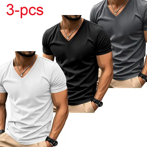 Men’s 3-pack summer V-neck short sleeves, lightweight breathable fabric, basic casual comfort, suitable for everyday wear and outdoor sports/fitness #summervibes, #SummerWins, #Father’sDayGift