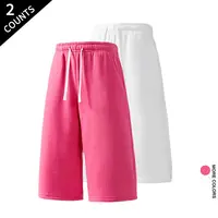 2 Pack Men's Knee Length Sweat Shorts Casual Loose Drawstring Shorts