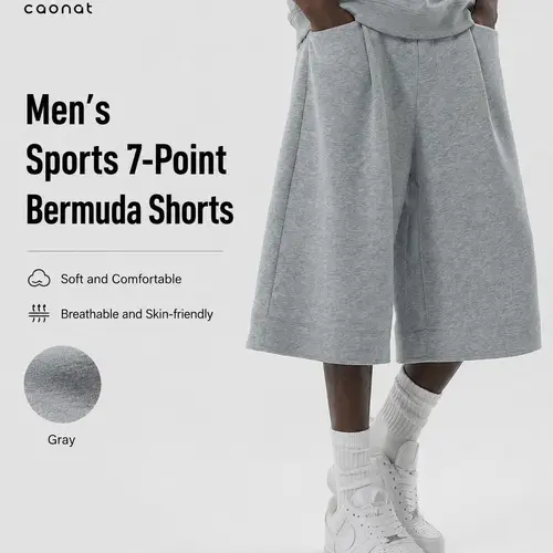 CAONAT Men’s Baggy Longline Gym Shorts Loose Fit 3/4 Length Sweat Shorts Wide Leg Casual Streetwear Jersey Shorts Athletic Lounge Capri Shorts fathersdaygift,father'sdaygifts Oversize Oversized