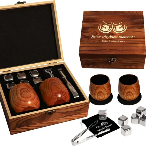 Handcrafted Charred Oak Whiskey Glasses Set – Premium Bourbon Tumblers for Men, Perfect Birthday & Retirement Gift