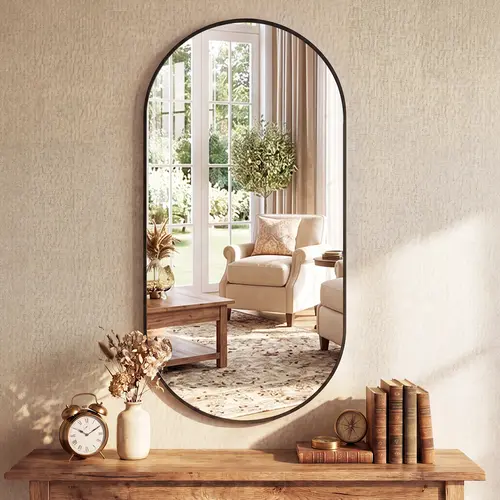 Modern Decor Clarity Wall-Mounted Tempered Glass Mirror - Solid Aluminum Frame, for Bathroom Over Sink, Horizontal or Vertical Installation