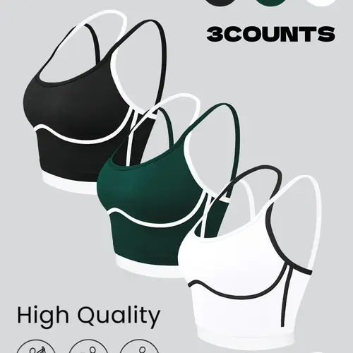 3 Pack Workout Sports Bras for Women, Medium Support Yoga Bra, Yoga Fitness Sportswear, Athleisure Bra, Sporty Bra, Colorblock Trim Cropped Tank Top for Gym Running Training, Sportswear