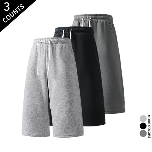 Men's 3-Pack Elastic Drawstring Loose Shorts - Breathable Stretch, Lightweight, Plain, Wide Leg, Knee-Length, Non-See-Through Elevated Basic Casual Shorts, Breathable Stretch Shorts