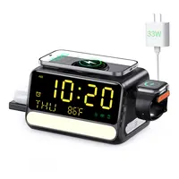 BLKE Voice-Controlled , 7-in-1 Wireless Charging Station , Night Light, Sync Phone Time, Alarm Clock & Temperature, For iPhone/Android, Apple/Samsung Watch & AirPods, Use Included 33W Adapter.