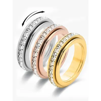 Women's 3-Pack Cubic Zirconia Spinner Anxiety Rings Set, Anxiety Fidgets Stress Relief Costume Jewelry (Sizes 6-12), Gift-Ready Fidget Bands