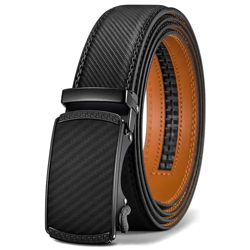 Men's Heavy Duty Dark-Colored Leather Ratchet Belt - Automatic Easy-Release Buckle, Adjustable Cuttable 28-48 in Length, Gift-Boxed Ready for Dad, Corset Belt, Casual Fashion Accessory