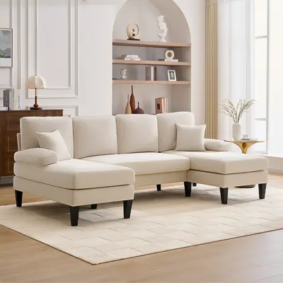 【2 Packages】98" U Shaped Couch with 18" Seat Height, Sectional Couches for Living Room, 4 Seater Couch Set with Double Chaise for Apartment, Living Room Sofas, Chenille
