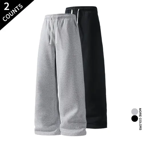 Men's 2-Pack Wide Leg Sweatpants - Soft Stretch Fabric, Drawstring Waist, Pockets, Casual Loose Sweats Trousers,clothes for back to school,first day of school outfits