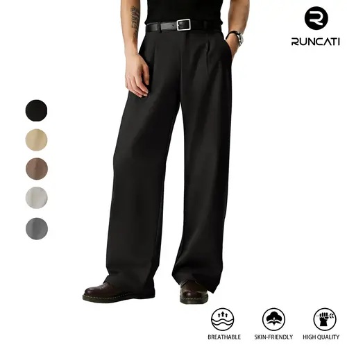 Runcati Mens Baggy Dress Pants Old Money Pleated 30"/32" Casual Wide Leg Slacks Relaxed Fit Lightweight Work Business Trouser suit trousers