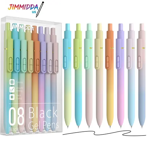 JIMMIDDA 8Pcs Gradient Colorful Gel Pens, 0.7mm Medium Point Retractable Black Ink Pens, Quick Drying & Smooth Writing, Vibrant Aesthetic Ballpoint Pens for Men Women, Perfect for Journaling, Note Taking, School & Office Daily Use summerwins