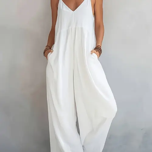 New Summer Spring Women High-Waisted Casual Versatile Wide-Leg Spaghetti Strap Sleeveless One-Piece Jumpsuit Pants, Comfortable and Stylish, Perfect for Daily Wear, Fit, Everyday