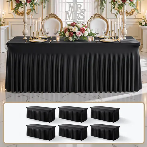 6 Packs Spandex Table Covers 6/8FT, Fitted Table Cloth for Stretch Spandex Table Skirts Rectangle Tables for Event, Wedding, Banquet church& Party