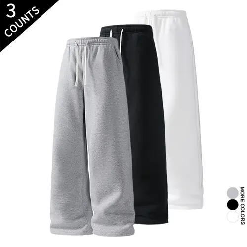 Men's 3-Pack Loose-Fitting Polyester Sweats Loungewear Sweatpants - All Seasons Male Bottoms for Home Use & Daily Errands