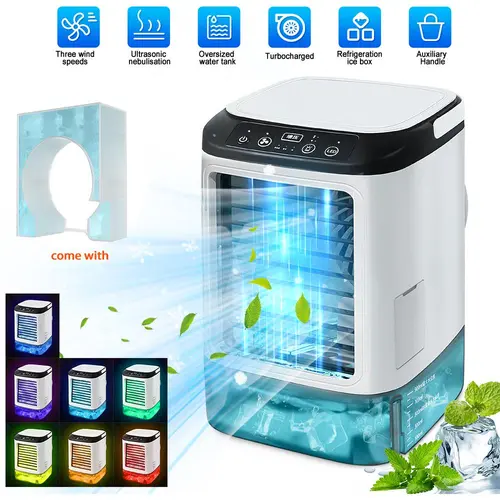 【BackToSchool】7-Color LED Portable Air Cooler Fan with Ice Box & Dual Mist - 3 Speed Desktop Cooling Fan, 900ml Water Tank, Quiet USB Mini Evaporative Cooler for Home Office Bedroom,dorm essentials,home essentials
