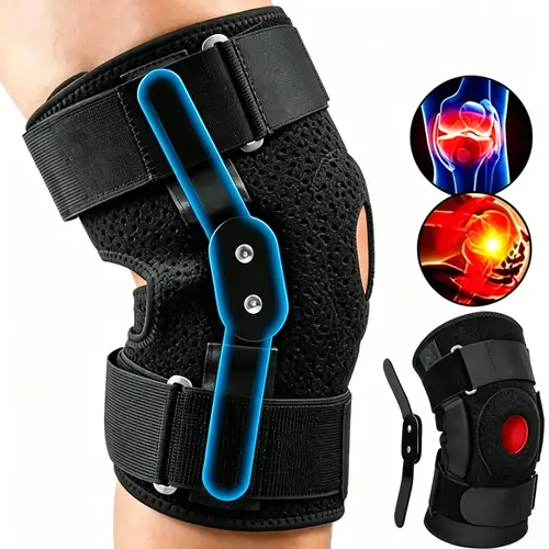 UGEM Professional Hinged Knee Brace with Removable Side Stabilizers, Patella Gel Pads, Breathable Red Mesh Lining - 1 Pair for ACL/MCL Support, Meniscus Tear Relief, Arthritis & Joint Pain