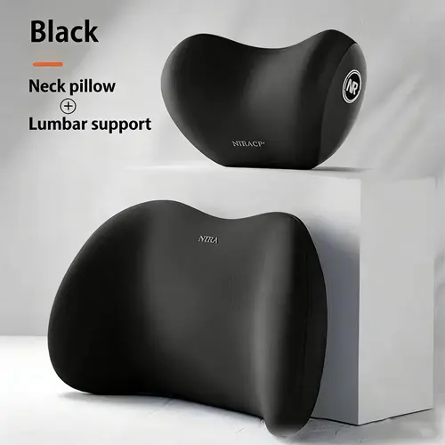 NIRACL Automotive Car Neck & Lumbar Pillow Set, Adjustable Memory Foam Car Accessories for Neck Pain Relief, Black Auto Interior Support Pillows