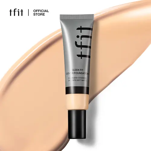 [TFIT OFFICIAL] Sleek Fit Cover Foundation 30g / 1.05 oz, Korean Makeup, Cover Foundation, 62% Skincare Ingredients, Full Coverage, Soft Matte Finish, Waterproof, Sweat-Proof, Long-Lasting, Lightweight, Non-Cakey, 30 Shades, Cosmetic, Hydrating Flawless C