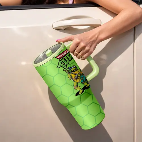 1PC 40oz Insulated Stainless Steel Thermal Mug, Large-Capacity Vacuum Cup, Double Wall, Leak-Proof, with Handle & Lid, Skinny Design, for Hot & Cold Drinks, 12H Hot/24H Cold Retention, Teenage Mutant Ninja Turtles Print, Fun Gift for Kids & Teens