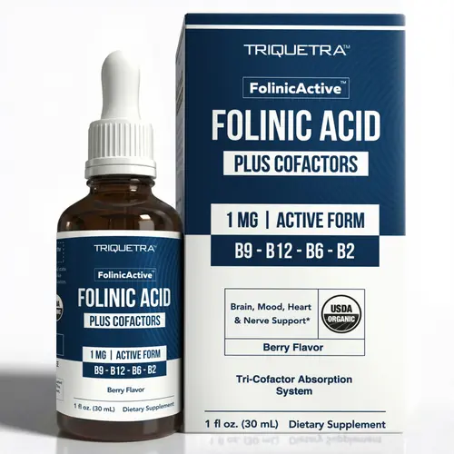 Organic FolinicActive | Folinic Acid Liquid Drops with B12, B6 & B2 Cofactors | Multi-Pathway Active Folate | Berry Flavor | Non-GMO, Vegan | 30mL (2-Month Supply)