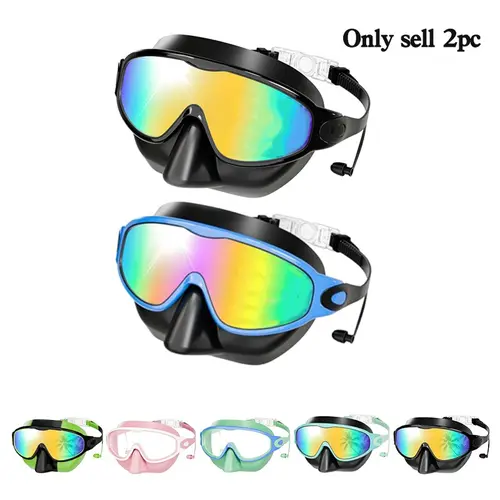 Kids Swimming Goggles with Nose Clip, 2-Pack Wide Vision Mask, have the ear plugs into the goggles，Anti-Fog UV Protection, Leak-Proof, Ages 3-14, Water Sports & Outdoor Fun, Swim Glasses, Swimming Accessories, Kid Goggles for Swimming