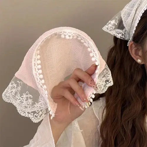 1-Piece Pastoral Elegant Lace Edge French Hair Band - Convertible Triangle Shawl, Head Scarves, Fashion Hair Scarves Accessory
