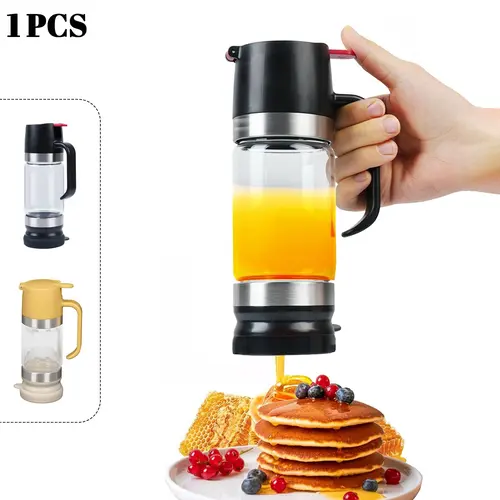 Honey Dispenser, 12oz Press-Type with Handle, Leak-Proof Transparent Glass Honey Jar, Ideal for Maple Syrup, Coffee, Tea, Pancakes, Kitchen Use, Kitchen Containers, Clear Storage Jar