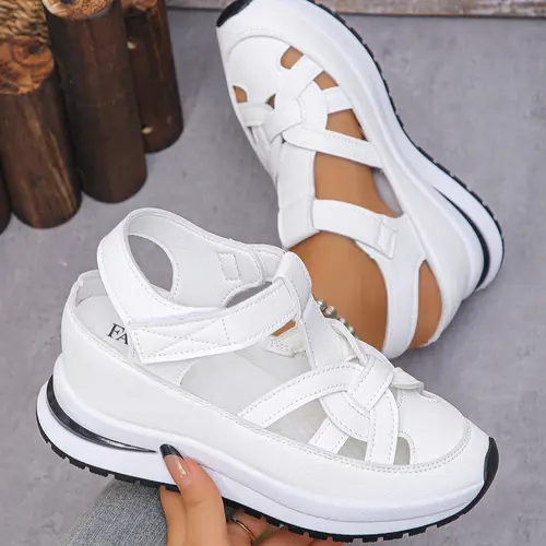 2026 Summer New Fashion Comfortable Soft Rubber Sole Round Toe Women's Sandals, Velcro Wedge Thick Bottom Casual Sports Shoes, Fashionable Wedge Shoes, Footwear