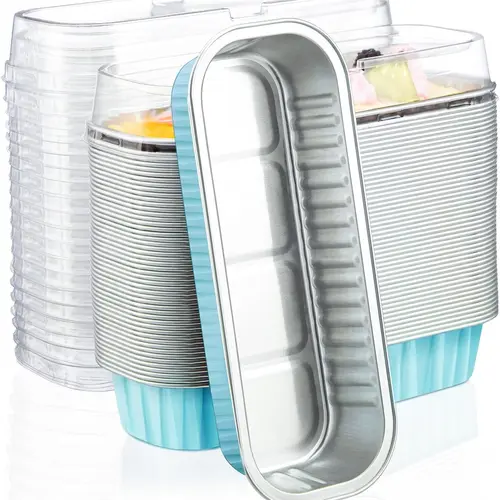 Disposable Aluminum Foil Bakeware Cups with Lids (30pcs, 6.8oz, 6.5"x2.5"x1.2") - Indoor & Outdoor Ready, Oven-Safe, Sturdy Thick, Tight-Sealing, Self-Standing, Dish-Friendly Containers, Carry w/o Boxes, Ideal for Weddings & Parties, Cheesecake Minis, Min