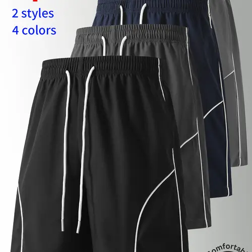 2-pack men’s striped shorts, loose straight cut, elastic waistband with drawstring casual shorts, easy to match, summer multifunctional breathable athletic shorts suitable for fitness, running, basketball, and outdoor travel
