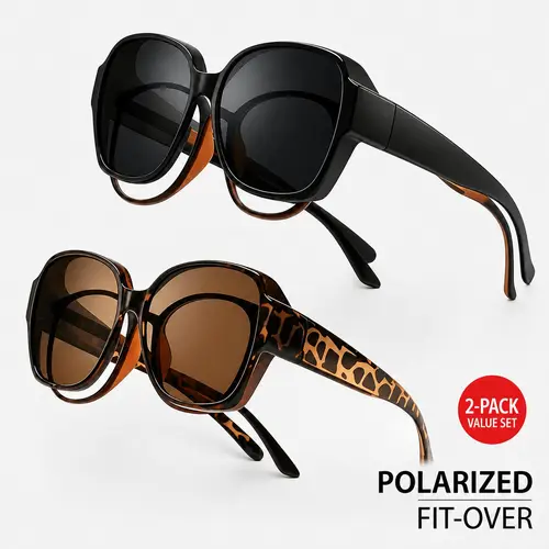 2 Pack Unisex Oversized Retro Fit-Over Sunglasses, easily slides over prescription glasses or can be worn alone. Built with reliable UV protection, these vintage shades deliver stylish all-match look. Perfect for driving, traveling