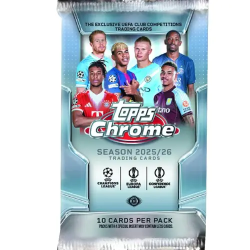 1 (ONE PACK) - 2025/26 Topps Chrome UEFA Club Competitions Soccer Hobby Jumbo