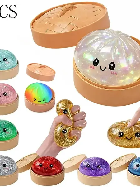 Glitter Dumpling Squishy with Box, Soft Sensory Squeeze Toy for Stress Relief, Mystery Glitter Dumplings, Decompression Dough