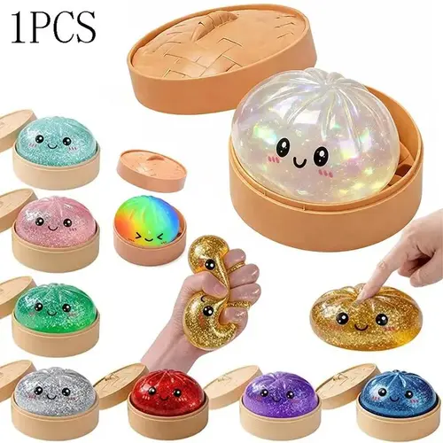 Glitter Dumpling Squishy with Box, Soft Sensory Squeeze Toy for Stress Relief, Mystery Glitter Dumplings, Decompression Dough, Not Blind Box, You Can Choose Your Favorite Color Freely