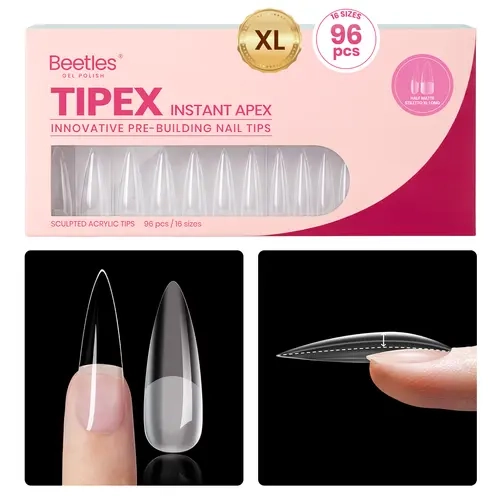 Beetles Tipex & Tipex Lite Long Gel Tips False Nails & Accessories, XL Sculpted Built-in Instant Apex Pieces for Better Fit Beginners’ DIY Acrylics (Beauty & Personal Care Nail Art Item),familyfun
