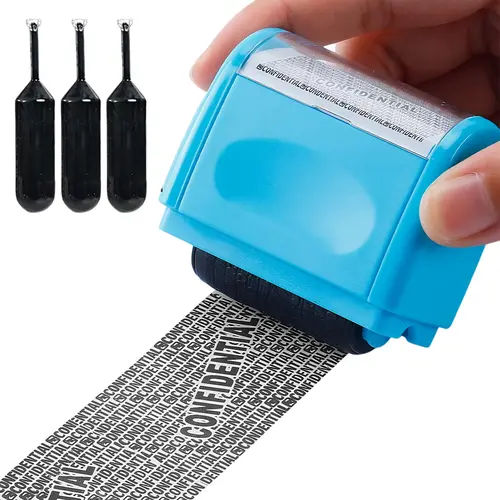 1.26 Inch Refillable Identity Theft Protection Roller Stamp Set with 1.5 Inches Wide Blocker, 3 Pack Refill Ink, Confidential Privacy Guard for ID/Account Data/Address Security, Good Time Saver, BackToSchool