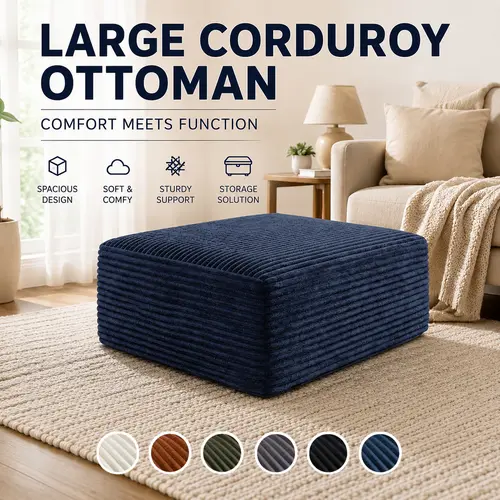 Oversized Corduroy Furniture Ottoman, Modern Soft Multifunctional Stool, Footrest for Living Room Bedroom OT0015 Indoor Stool & Bench