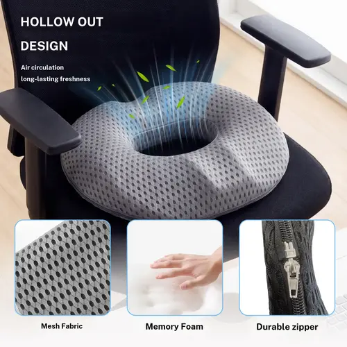Donut Memory Foam Seat Cushion for Office Chairs, Car Seats, Wheelchairs – Ergonomic Coccyx Pillow for Seniors, Pregnant Women, Driving; Relieves Back, Sciatica, Tailbone Pain, Breathable Mesh Cover, Hollow Suspension Design for Long Sitting Comfort summe
